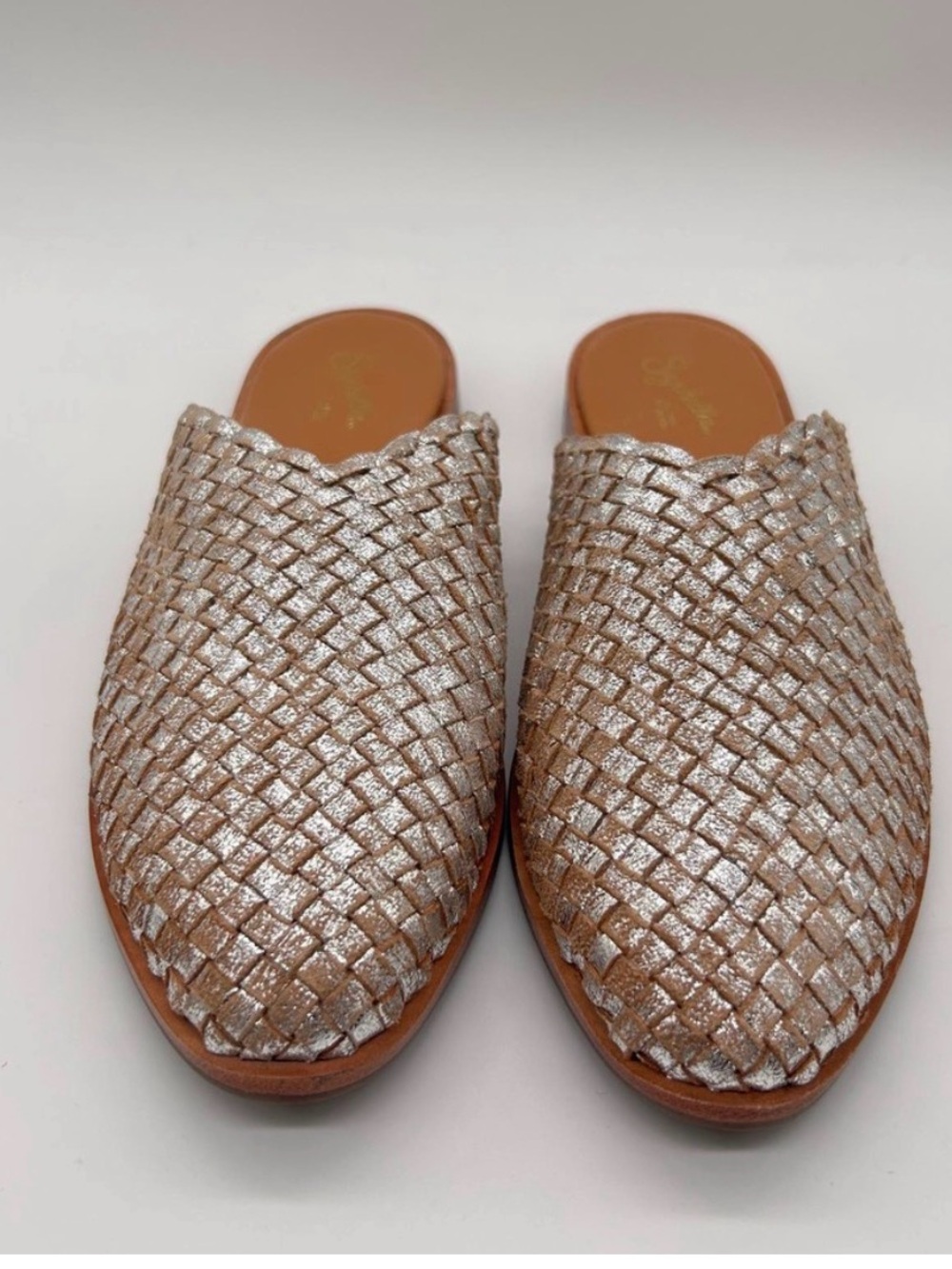 Seychelles Braided Slide Mules in Tan/Silver
